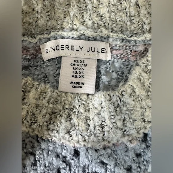 Sincerely Jules Cropped Length Wool Blend Patchwork Sweater Women's XS Pastel - Picture 4 of 7